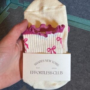 Effortless Club Ruffle Grip Socks Cream Pink Bow Non-Slip Pilates NEW